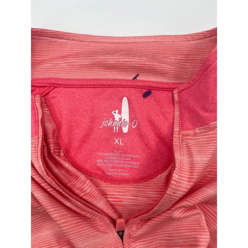 Johnnie-O‎ Mens XL Coral Pink Striped Quarter Zip Performance Pullover Golf Top